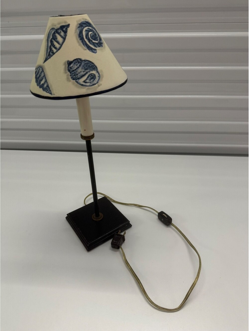 Coastal Seashell Table Lamp 18in - Blue Shell Print Shade Black Base